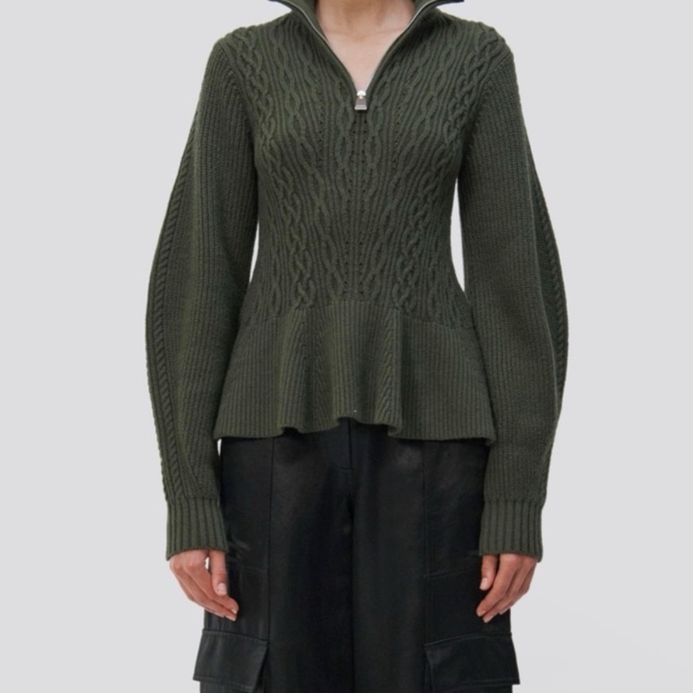 Simkhai Susanna Cable Knit Half-Zip Peplum Sweater